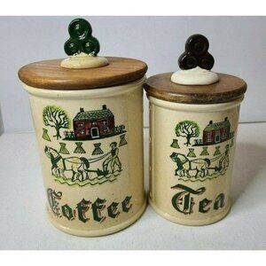 VINTAGE Metlox Poppytrail Coffee Tea Canisters Farm House Country Porcelain Set